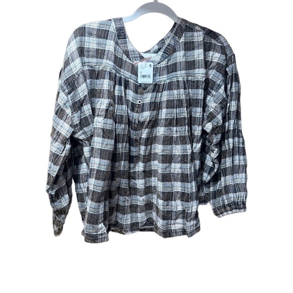 NWT Free People bubble shape plaid print top - Picture 7 of 8